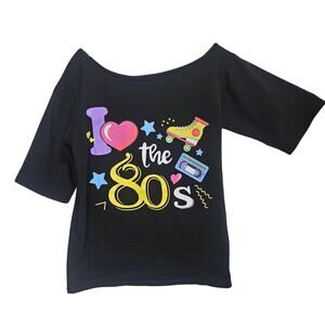 Parttely I Love the 80s Graphic T-Shirt Women's Medium Black Retro Tee